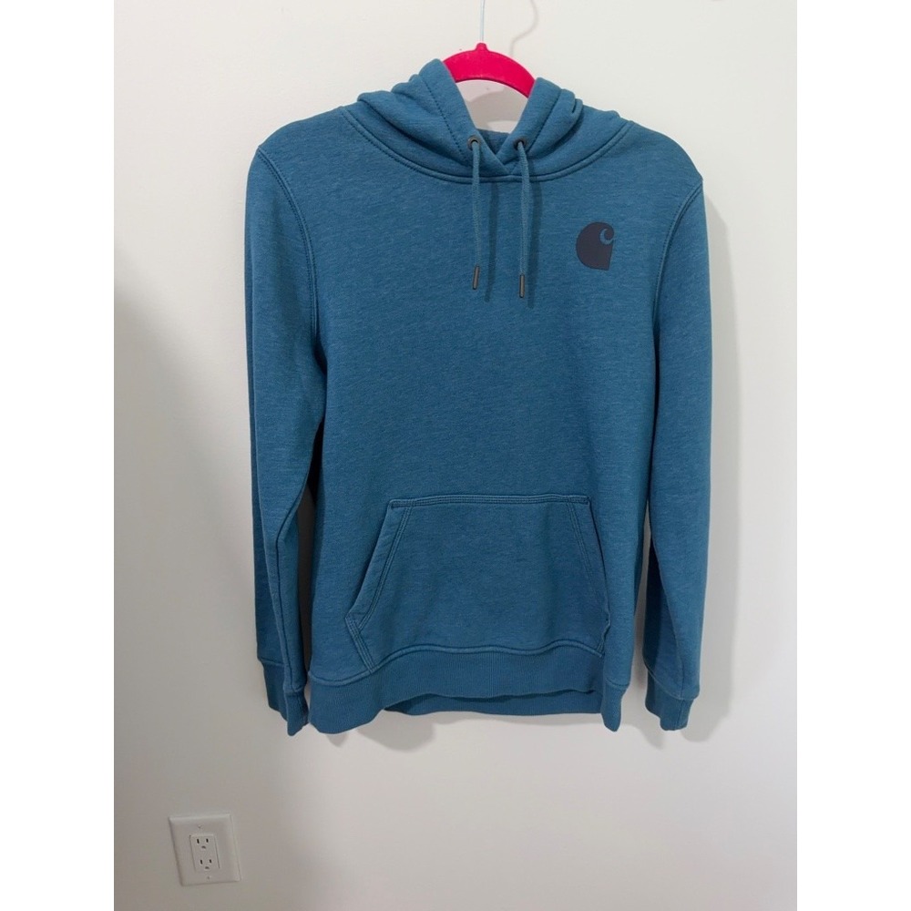 Carhartt Clarksburg Hoodie Womens Medium Blue Good Sleeve Logo Pullover 102791